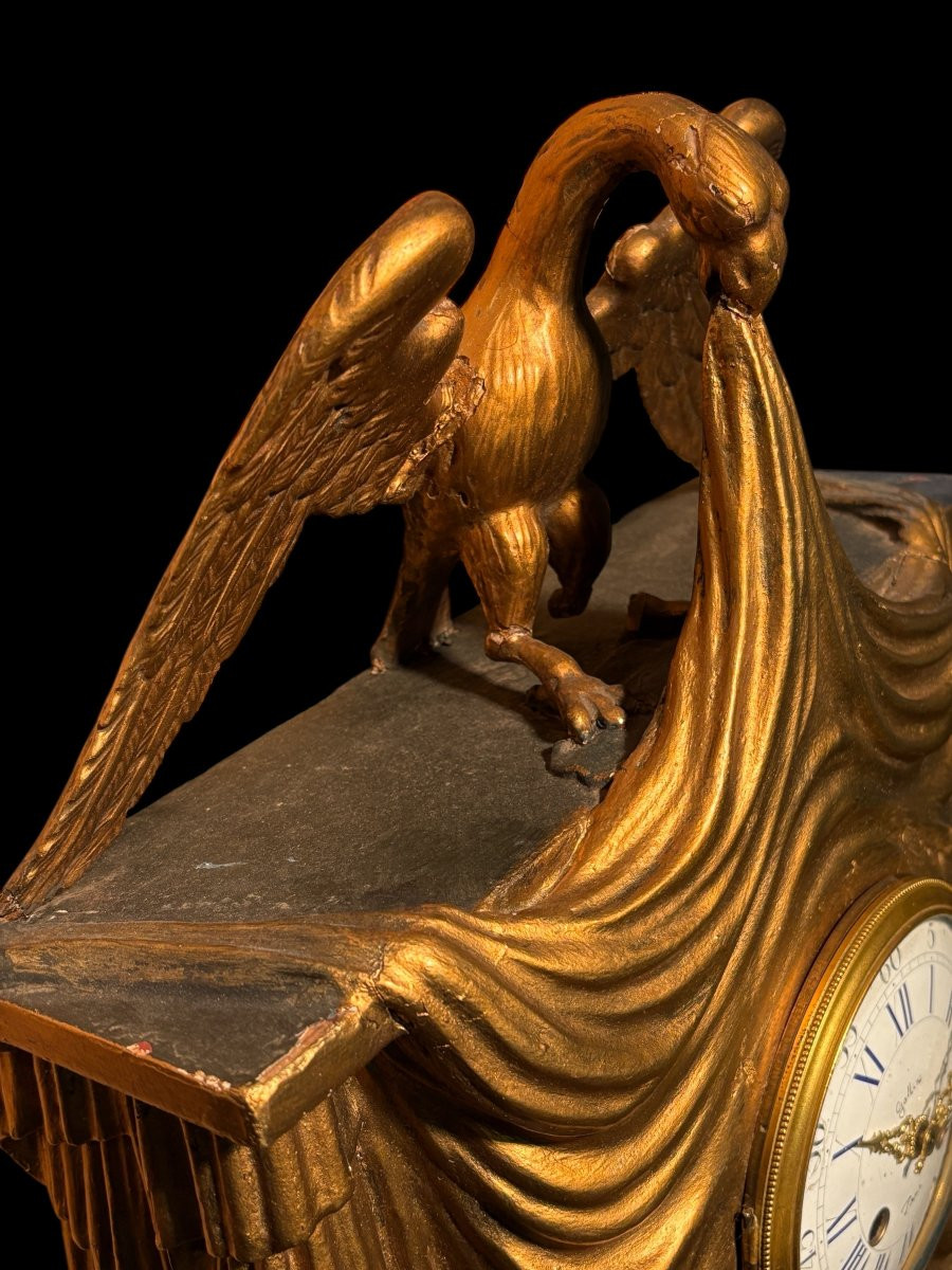 Elegant Cartel Clock With Eagle And Draperies In Gilt Wood, 19th Century-photo-4