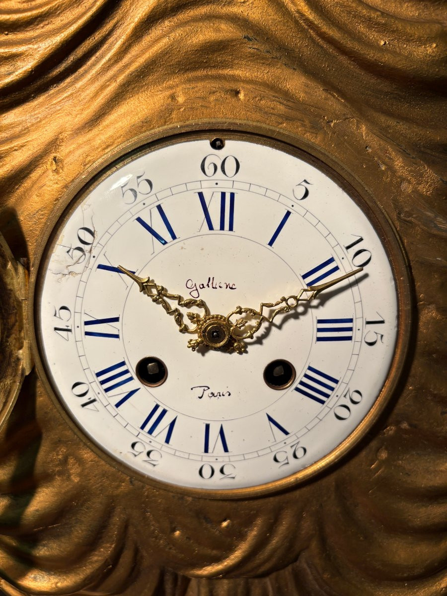 Elegant Cartel Clock With Eagle And Draperies In Gilt Wood, 19th Century-photo-5
