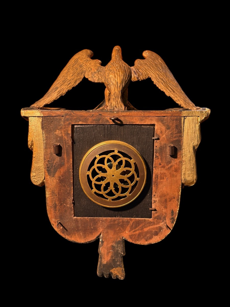 Elegant Cartel Clock With Eagle And Draperies In Gilt Wood, 19th Century-photo-8
