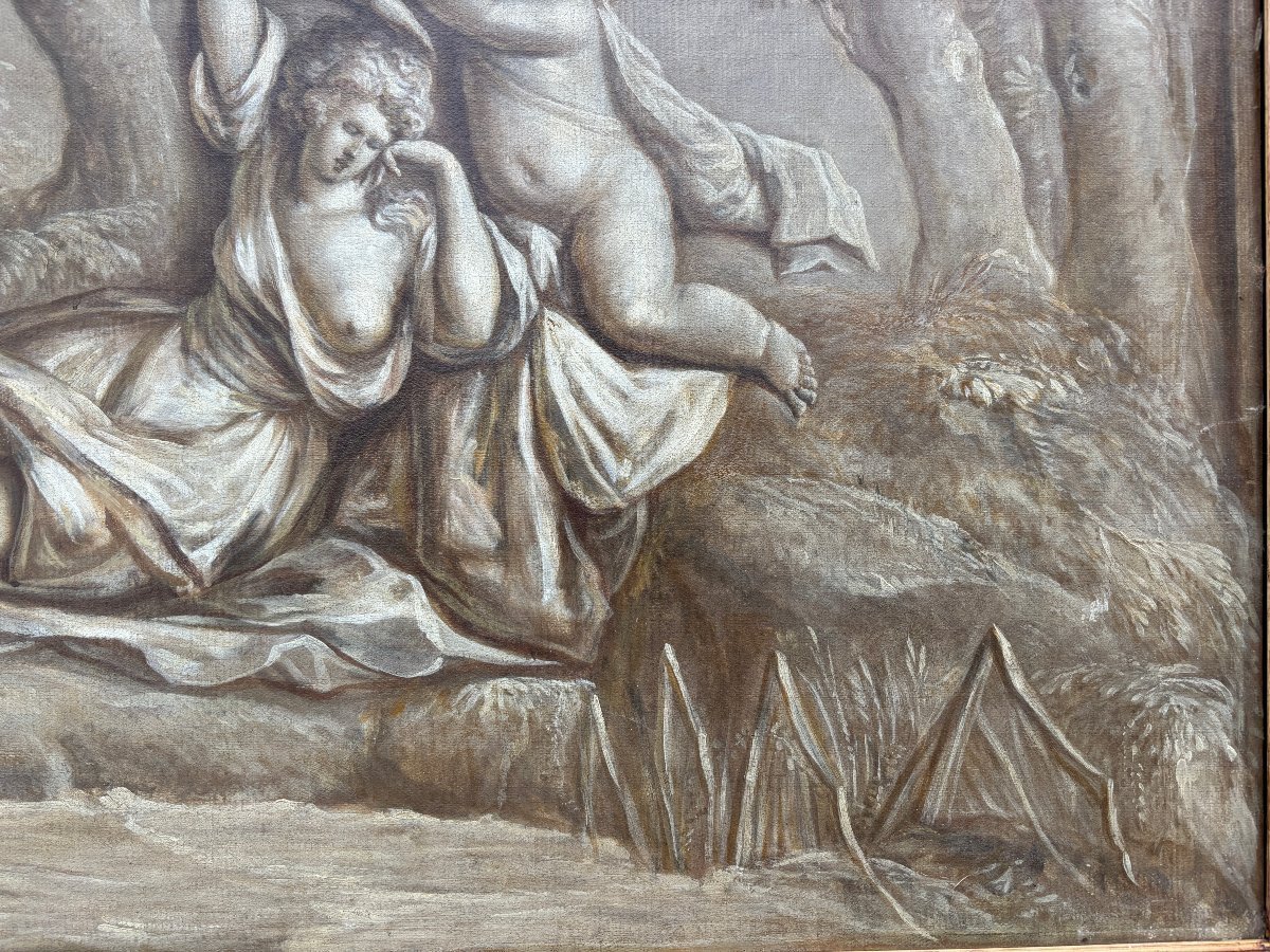 Paire de Grisailles scène de paysage huile sur toile fin 18ème.-photo-6