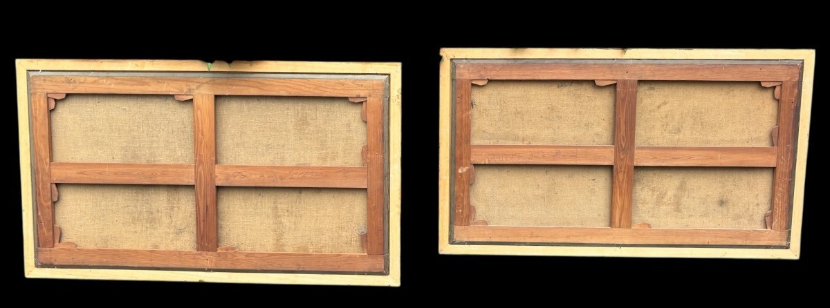 Paire de Grisailles scène de paysage huile sur toile fin 18ème.-photo-7