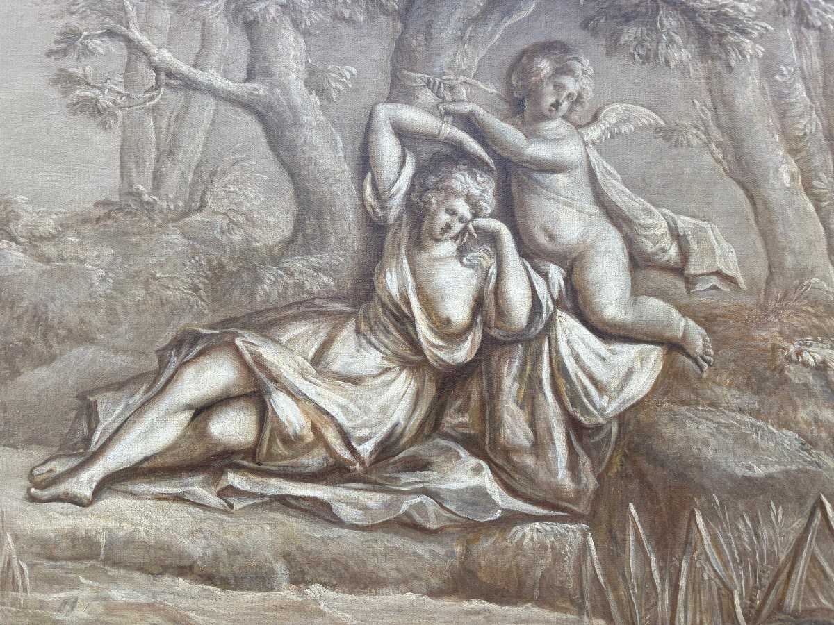 Paire de Grisailles scène de paysage huile sur toile fin 18ème.-photo-8