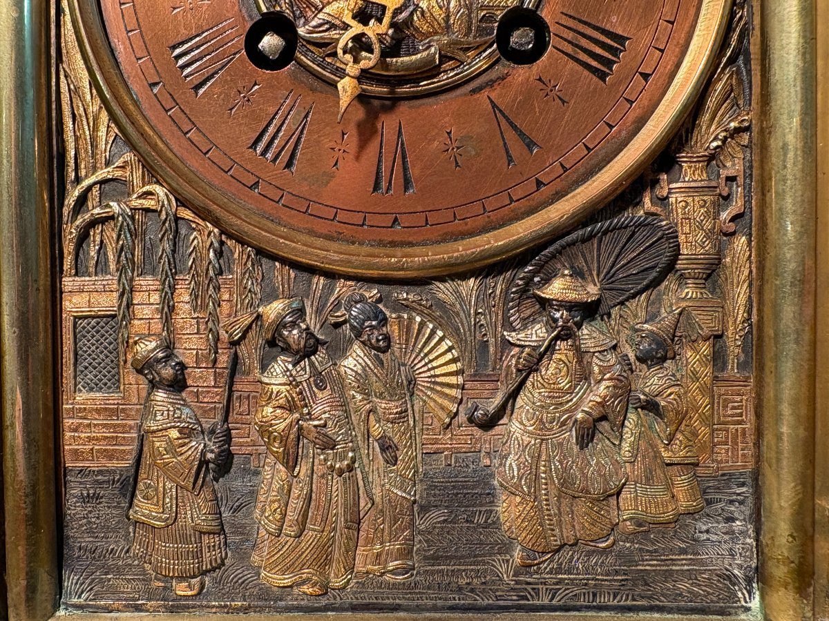 19th Century Japanese Style Bronze "pagoda" Clock Set.-photo-2