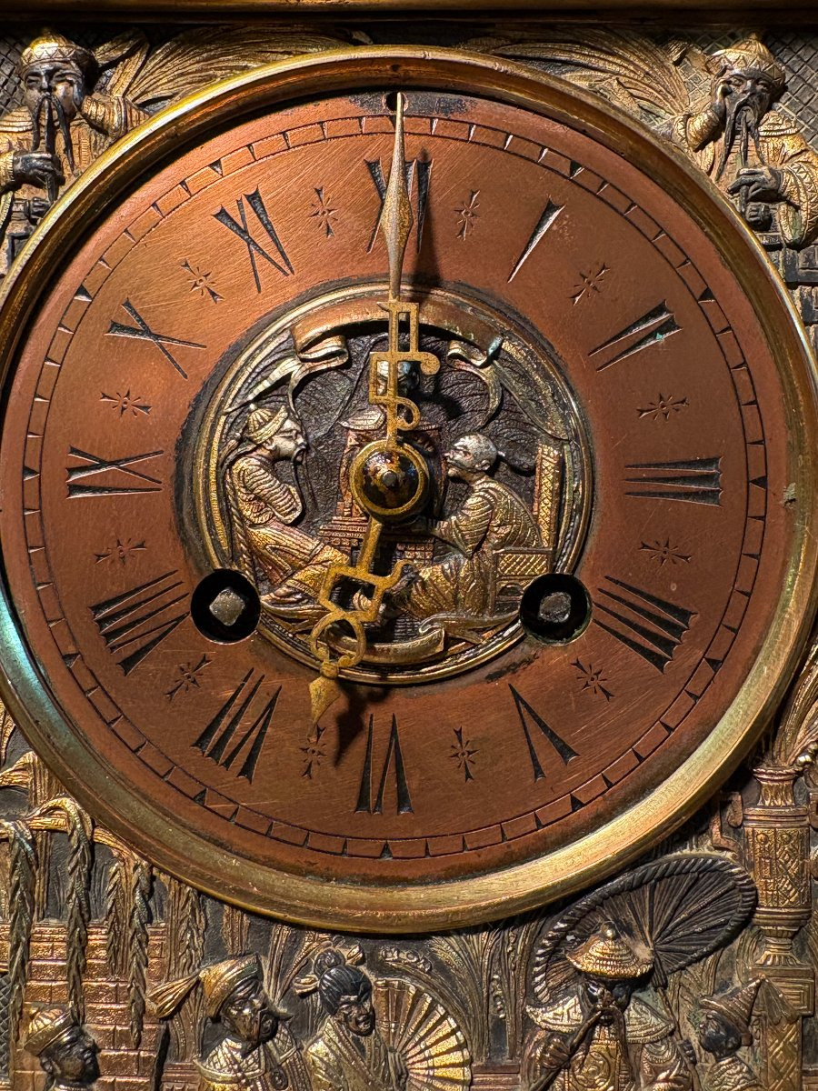 19th Century Japanese Style Bronze "pagoda" Clock Set.-photo-3