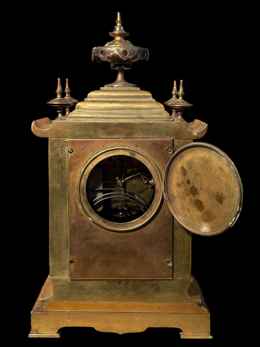 19th Century Japanese Style Bronze "pagoda" Clock Set.-photo-6