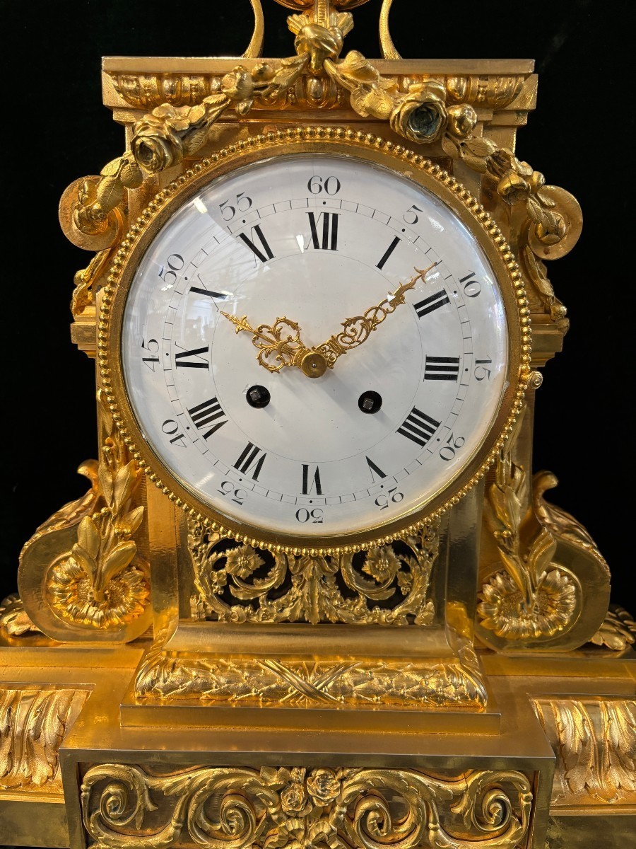 Large Louis XVI Style Gilt Bronze Fireplace Set, 19th Century.-photo-3