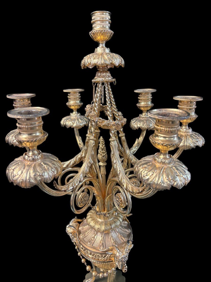 Large Louis XVI Style Gilt Bronze Fireplace Set, 19th Century.-photo-6