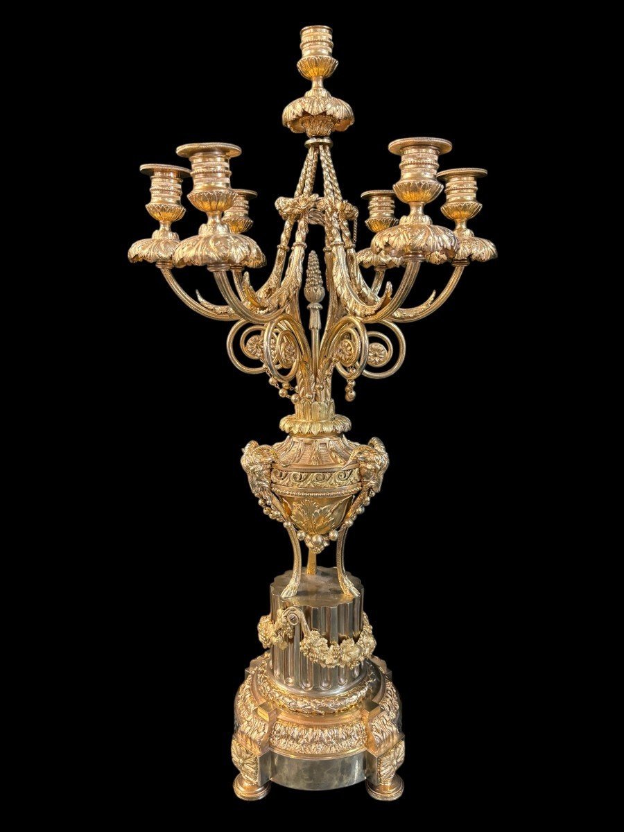 Large Louis XVI Style Gilt Bronze Fireplace Set, 19th Century.-photo-7
