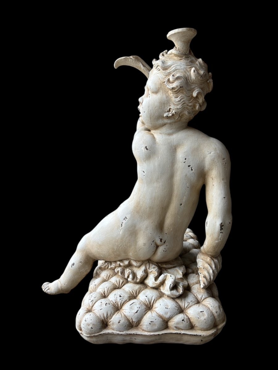 Large 18th Century Painted Wooden Sculpture Of Putti. (92 Cm)-photo-4