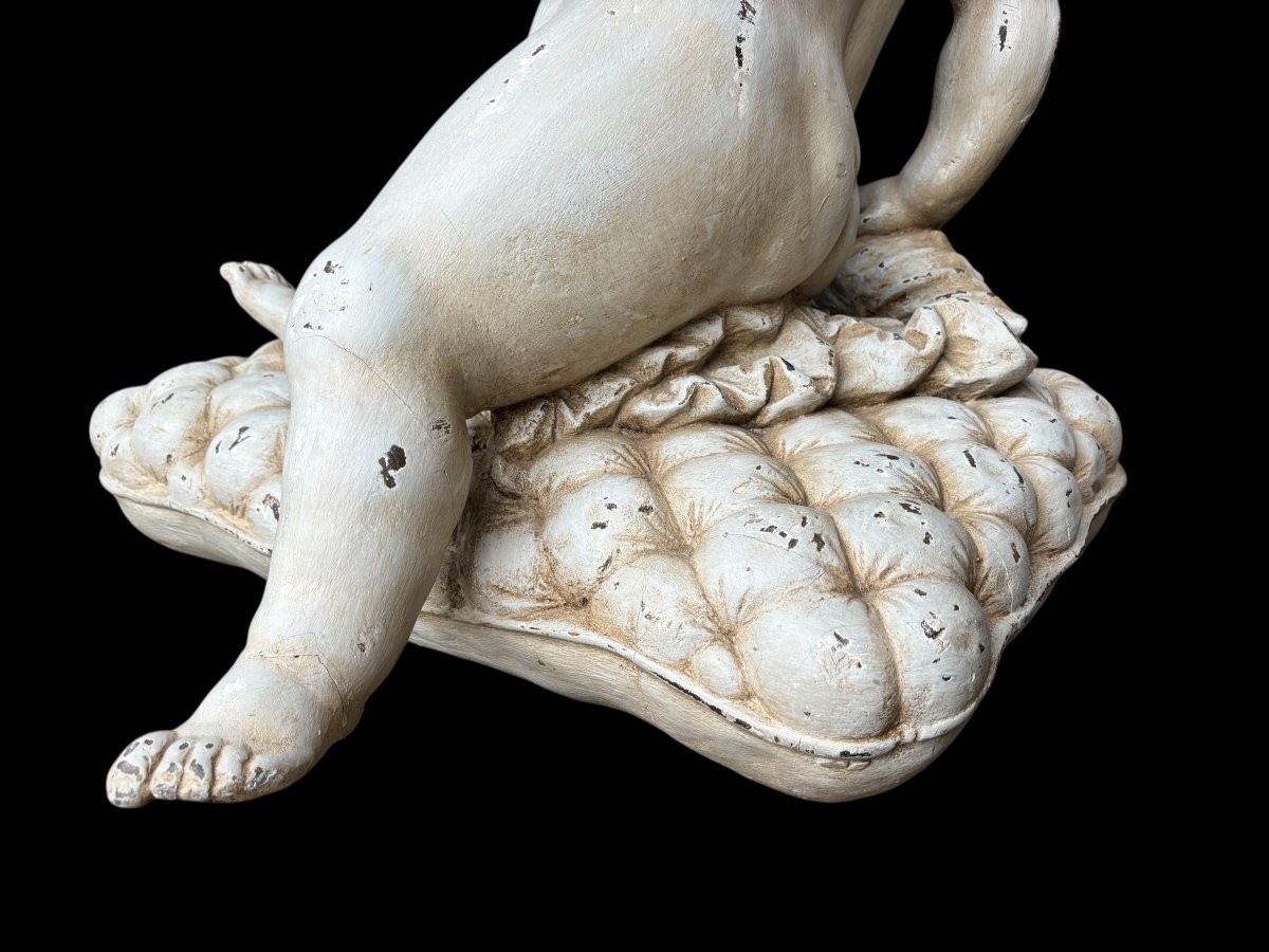 Large 18th Century Painted Wooden Sculpture Of Putti. (92 Cm)-photo-8