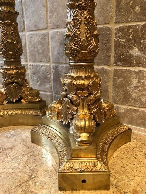 Pair Of Very Large Gilt Bronze Candelabra / Lamp Bases Charles X.-photo-4