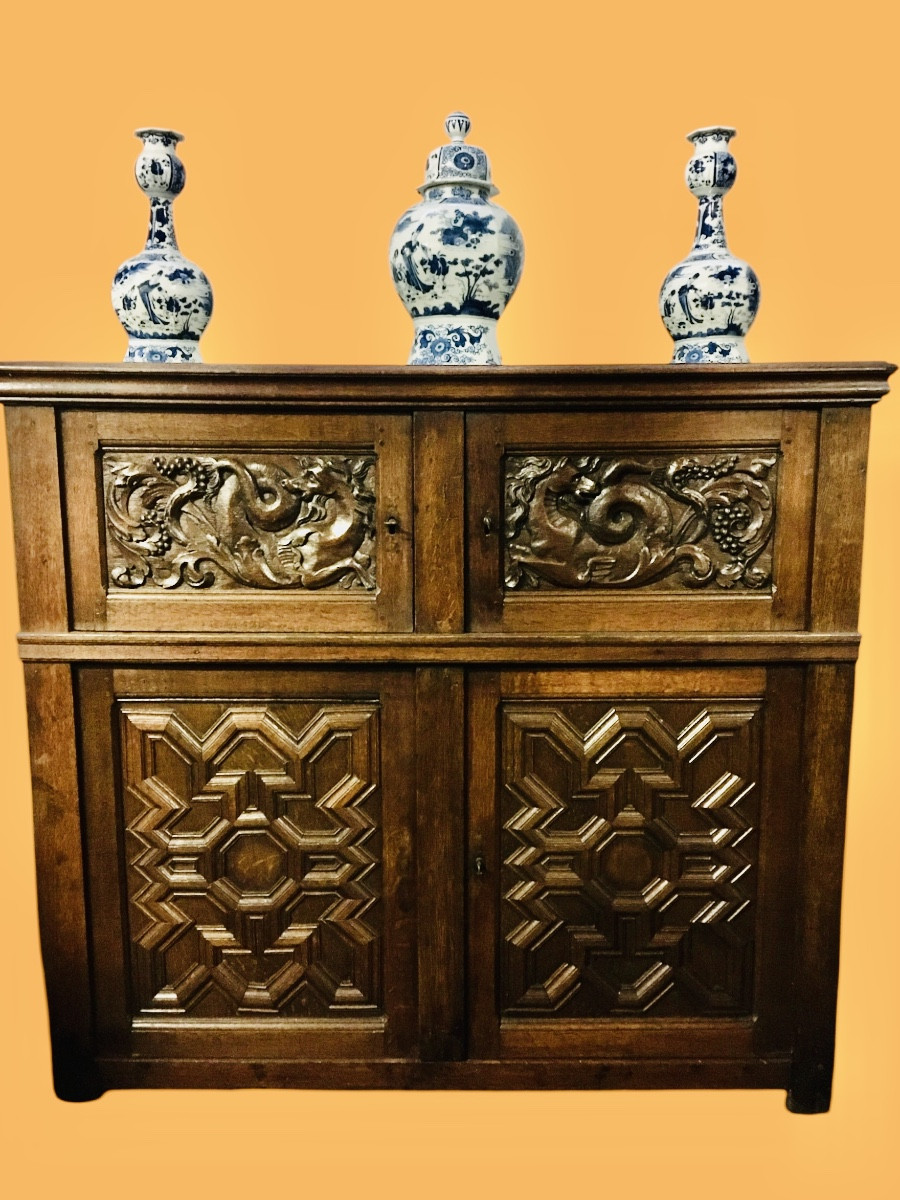 A 17th-century Oak Four-door Wardrobe 