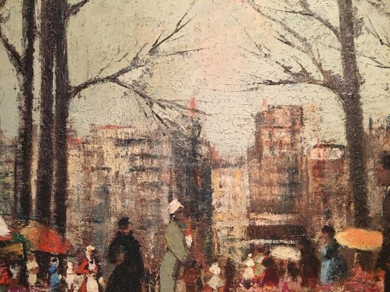 Peinture Huile Sur Toile "marché Aux Fleurs d'été" 20ème.-photo-4