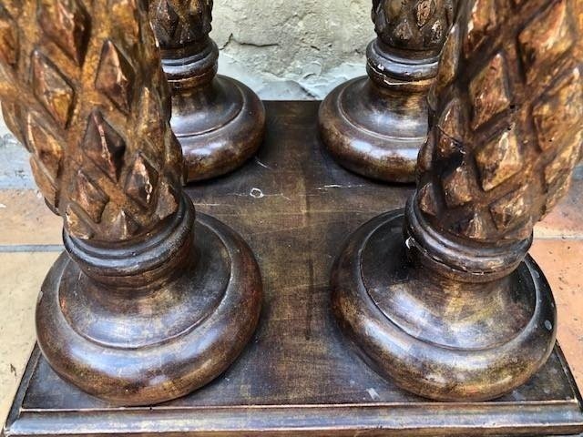 Piédestal  à Quatre Colonnes de style Renaissance en bois doré 18ème.-photo-4