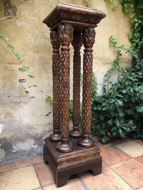 Piédestal  à Quatre Colonnes de style Renaissance en bois doré 18ème.-photo-8