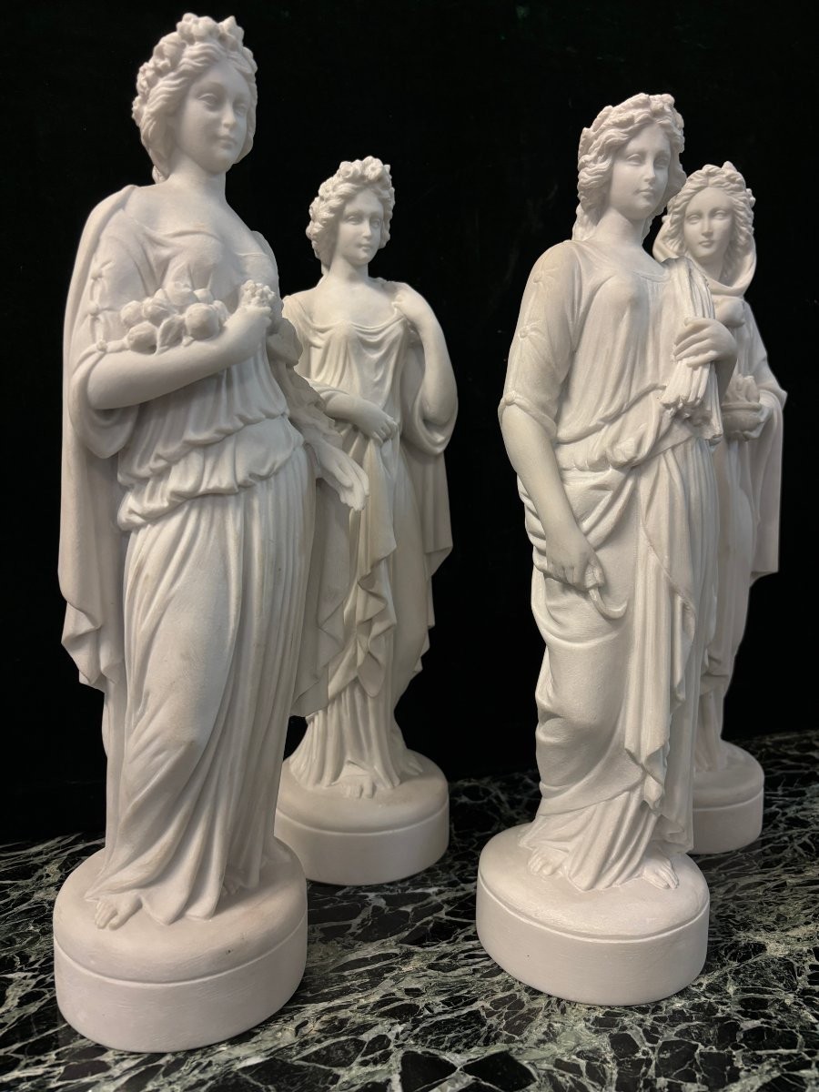 Series Of 4 Sculptures “the 4 Seasons” In Carrara Marble, 20th Century.-photo-2
