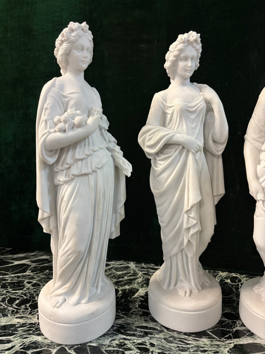 Series Of 4 Sculptures “the 4 Seasons” In Carrara Marble, 20th Century.-photo-1