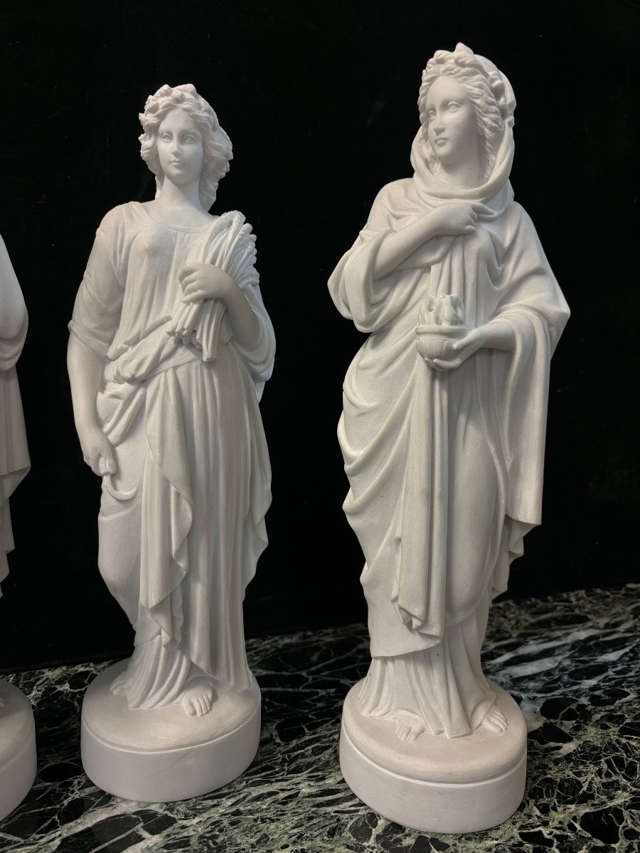 Series Of 4 Sculptures “the 4 Seasons” In Carrara Marble, 20th Century.-photo-2