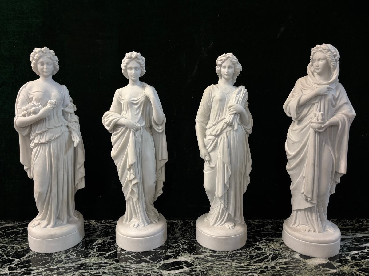 Series Of 4 Sculptures “the 4 Seasons” In Carrara Marble, 20th Century.-photo-4