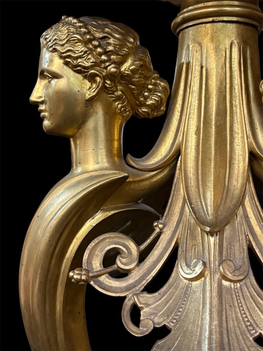 Guéridon en bronze doré / marbre signé par F.Barbedienne XIXe.-photo-4