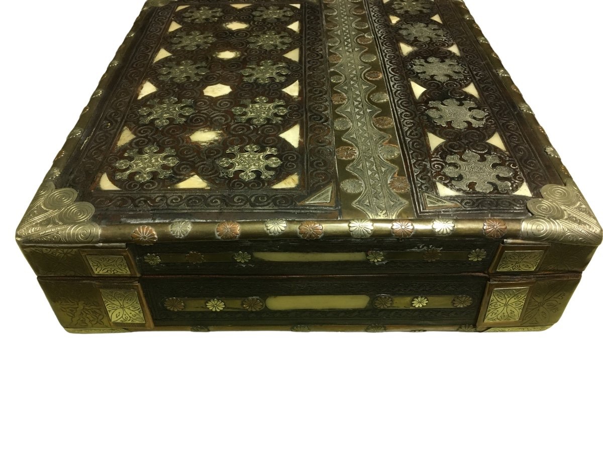 Coffret en bois incrusté 19ème siècle -photo-2
