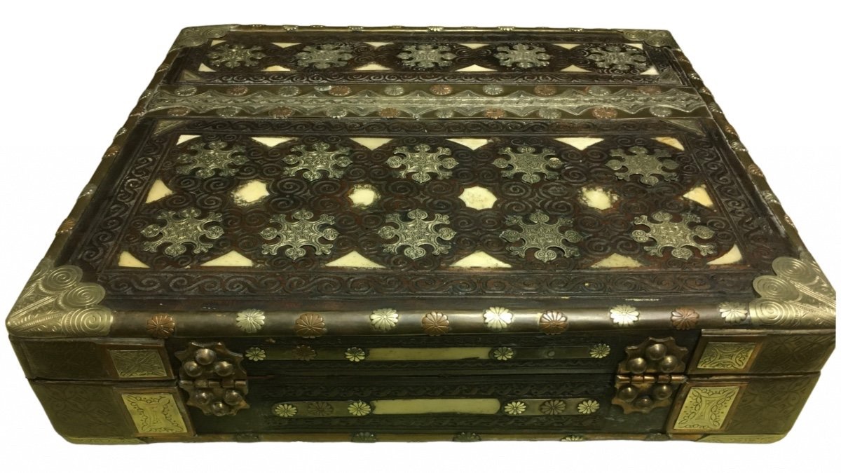 Coffret en bois incrusté 19ème siècle -photo-3