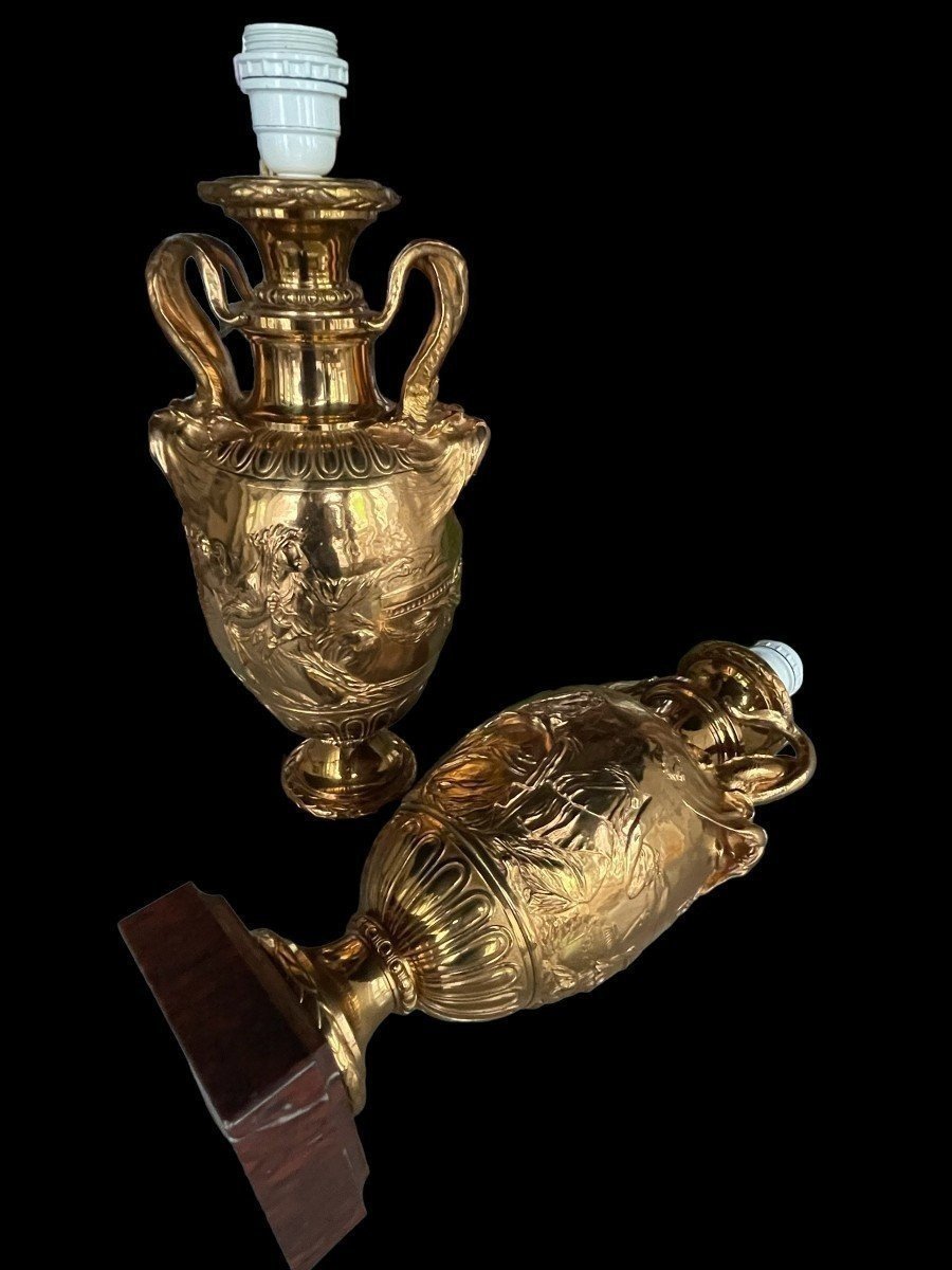 Pair Of Bronze Lamp Bases F. Barbedienne 19th Century.-photo-7