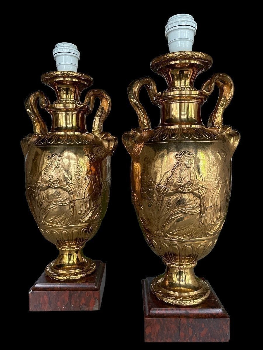 Pair Of Bronze Lamp Bases F. Barbedienne 19th Century.