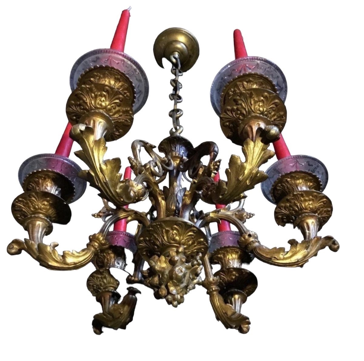 A Very Charming Little Chandelier In Gilded Bronze.-photo-3