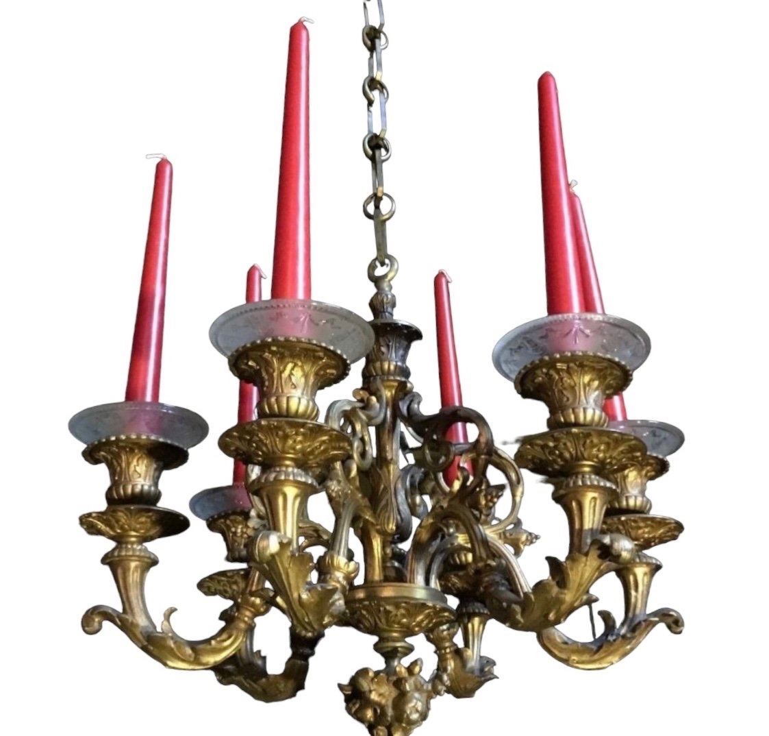 A Very Charming Little Chandelier In Gilded Bronze.-photo-4