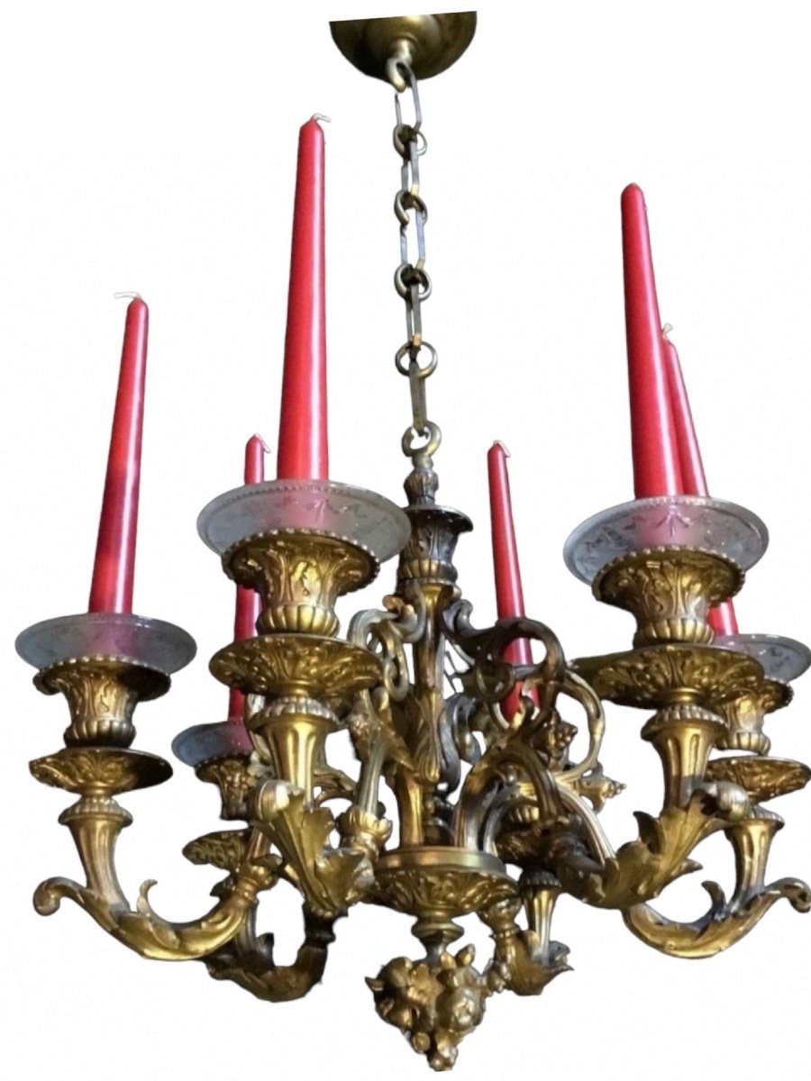 A Very Charming Little Chandelier In Gilded Bronze.-photo-7