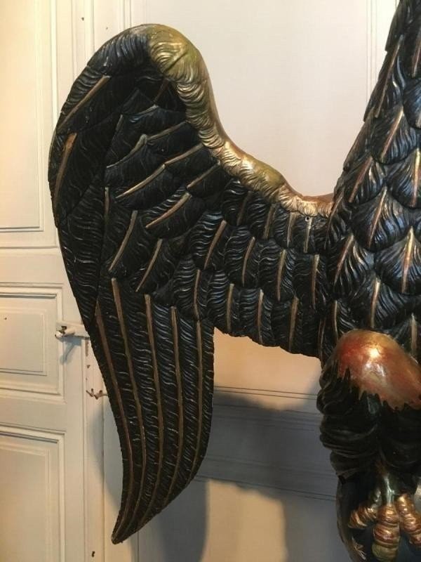 Large Carved And Polychrome Wooden Eagle, 18th Century.-photo-3