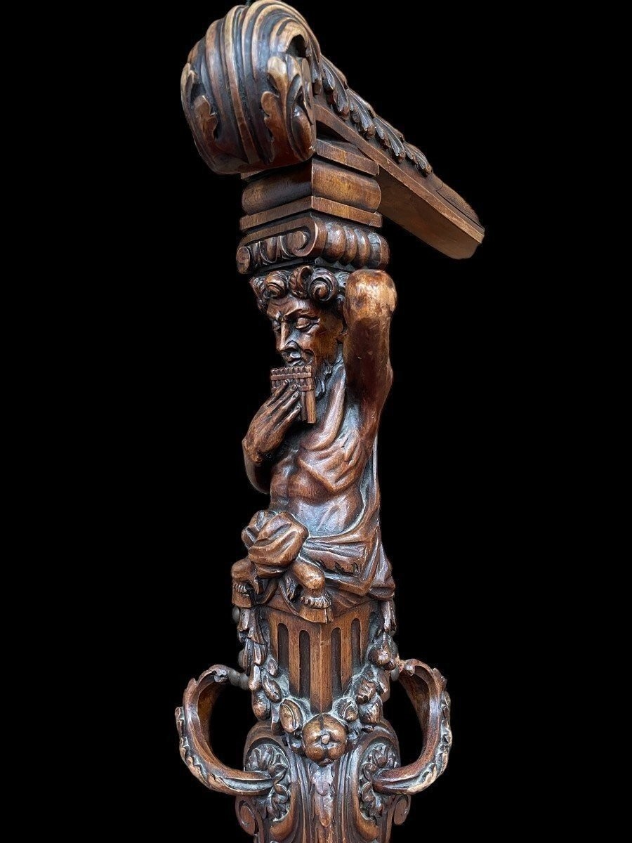 Grand Fauteuil "2 Sculptures" En Noyer Avec Tissu Gobelain 19ème.-photo-5