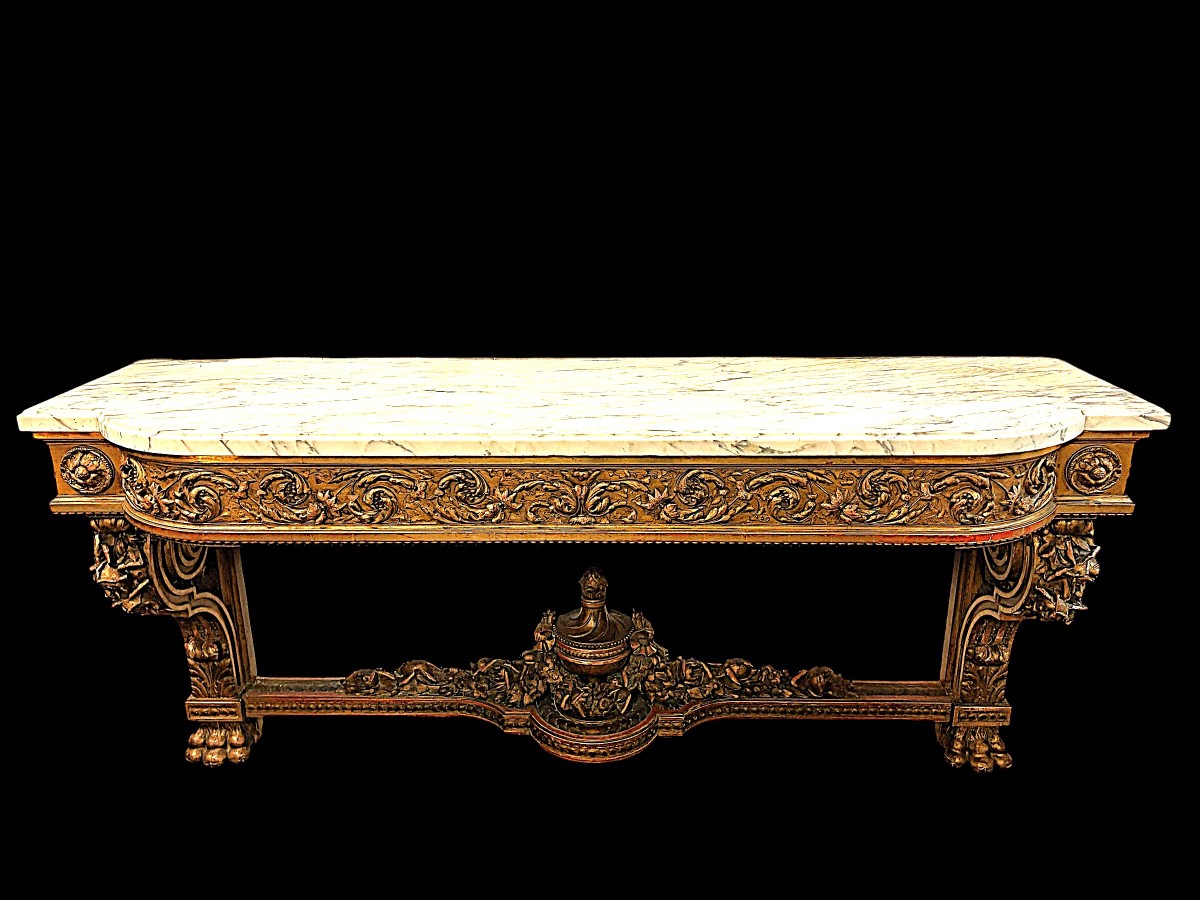 Very Large Louis XVI Style Giltwood Castle Console From The 19th Century (230 Cm).-photo-3