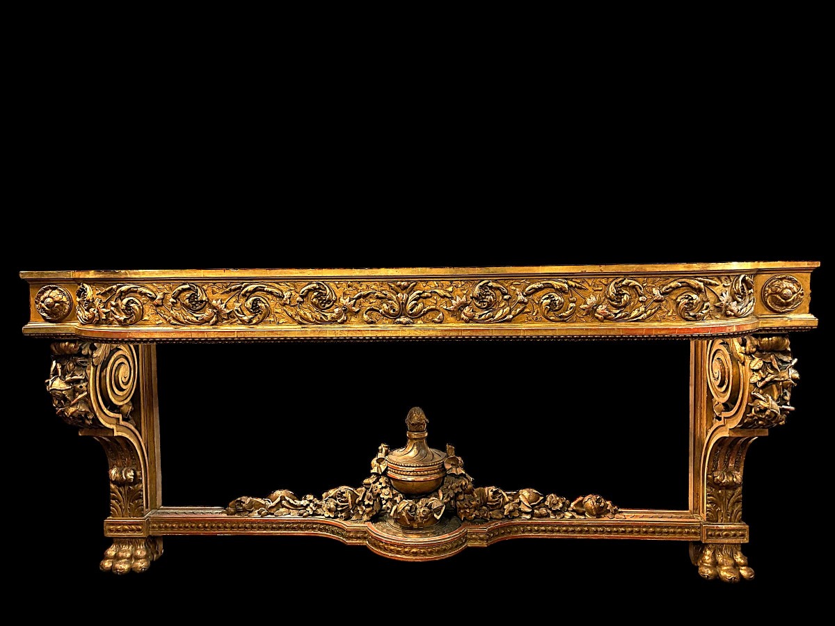 Very Large Louis XVI Style Giltwood Castle Console From The 19th Century (230 Cm).-photo-1