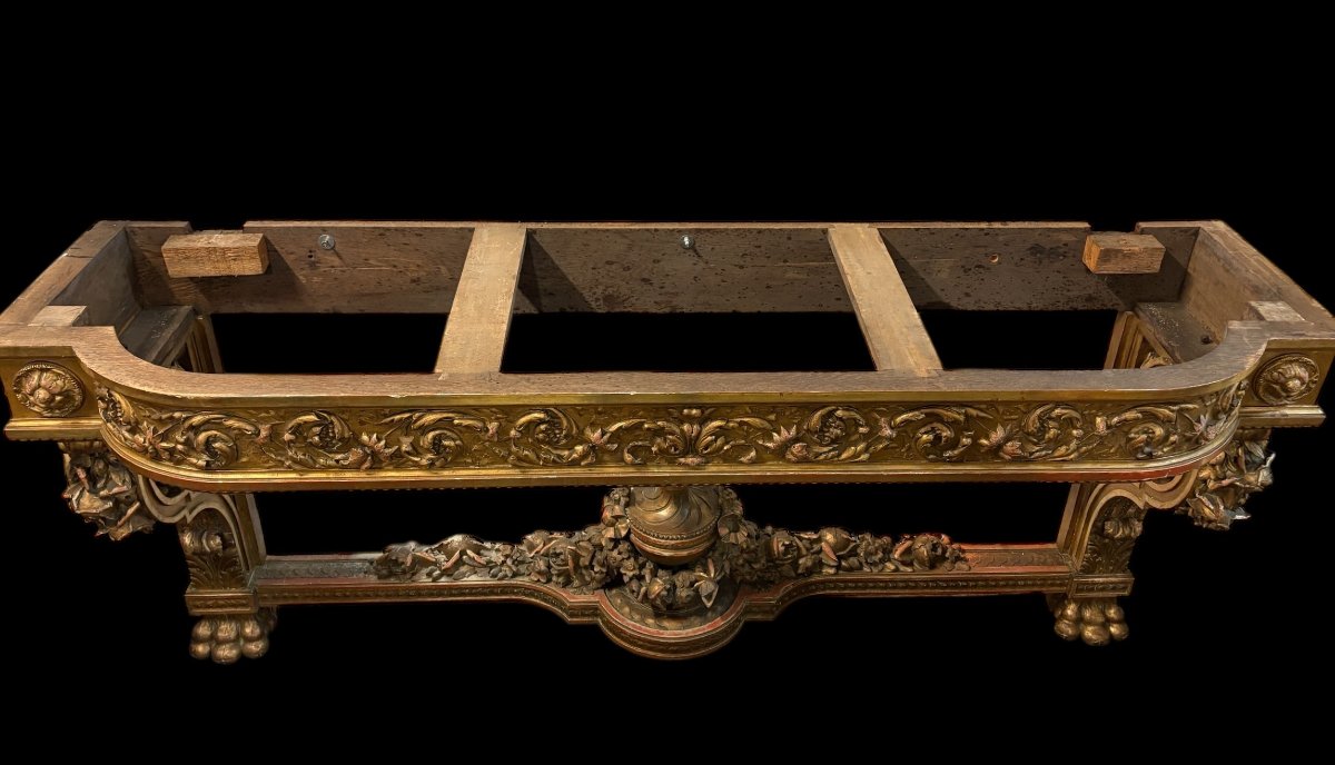 Very Large Louis XVI Style Giltwood Castle Console From The 19th Century (230 Cm).-photo-2
