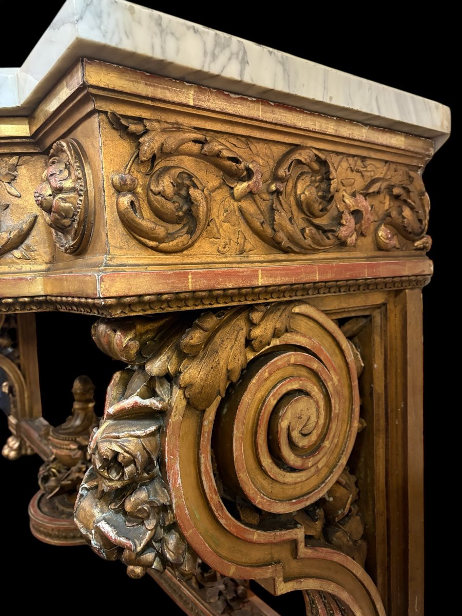 Very Large Louis XVI Style Giltwood Castle Console From The 19th Century (230 Cm).-photo-4