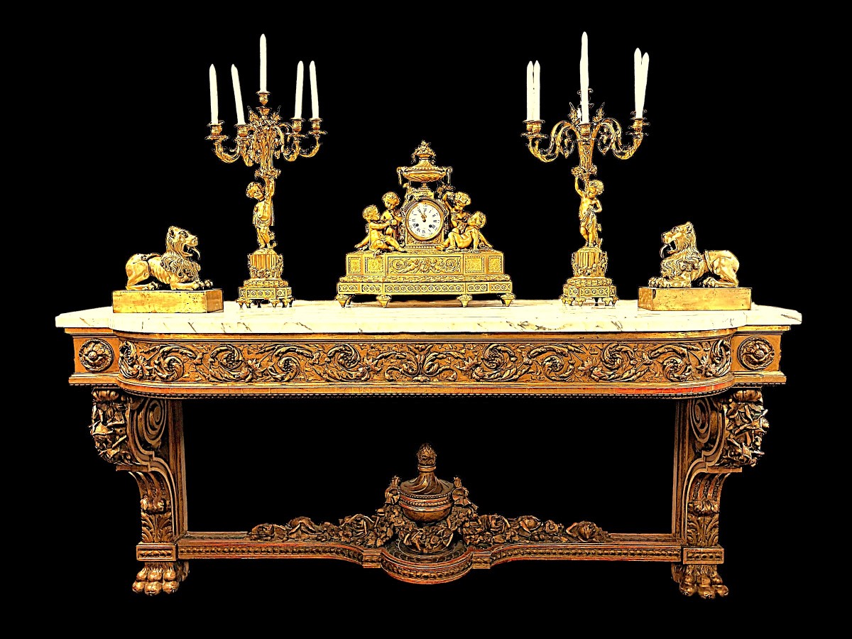 Very Large Louis XVI Style Giltwood Castle Console From The 19th Century (230 Cm).-photo-8