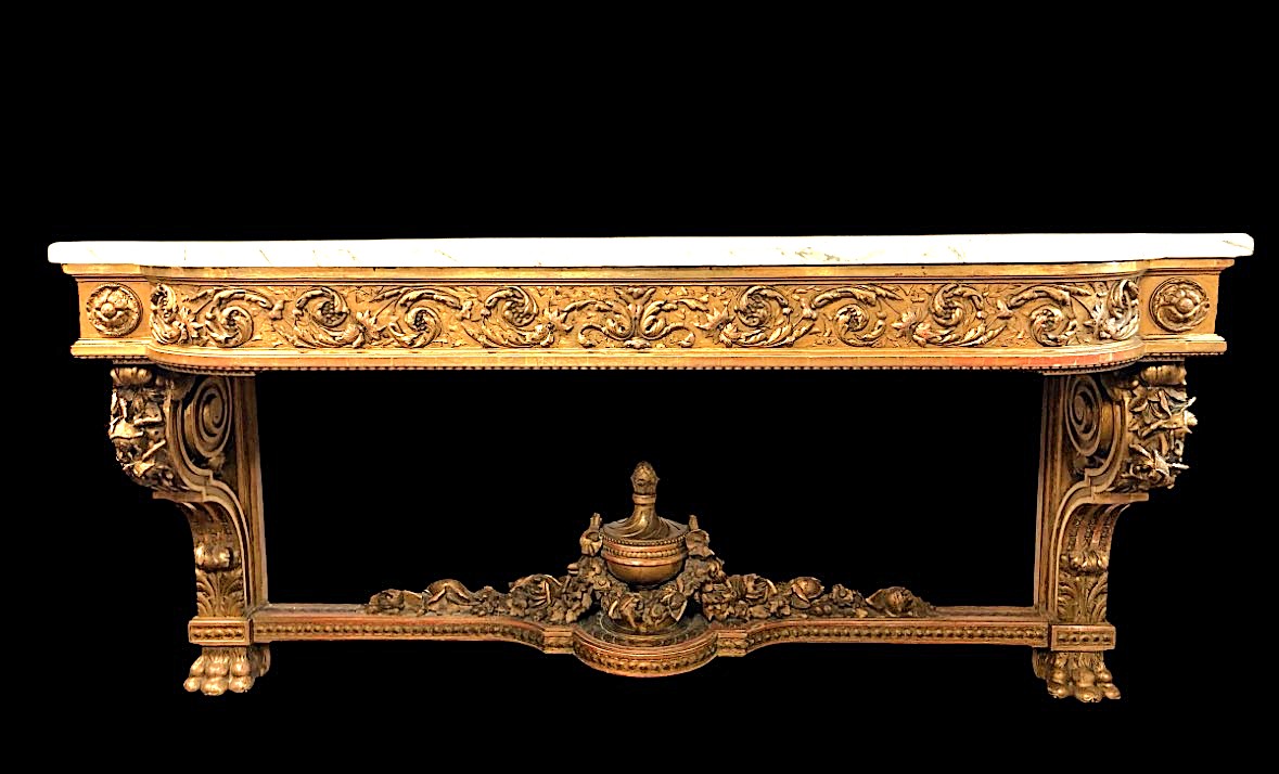 Very Large Louis XVI Style Giltwood Castle Console From The 19th Century (230 Cm).