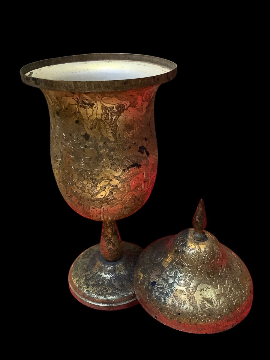 Golden Bowl From Persia, Height: 25 Cm -photo-1