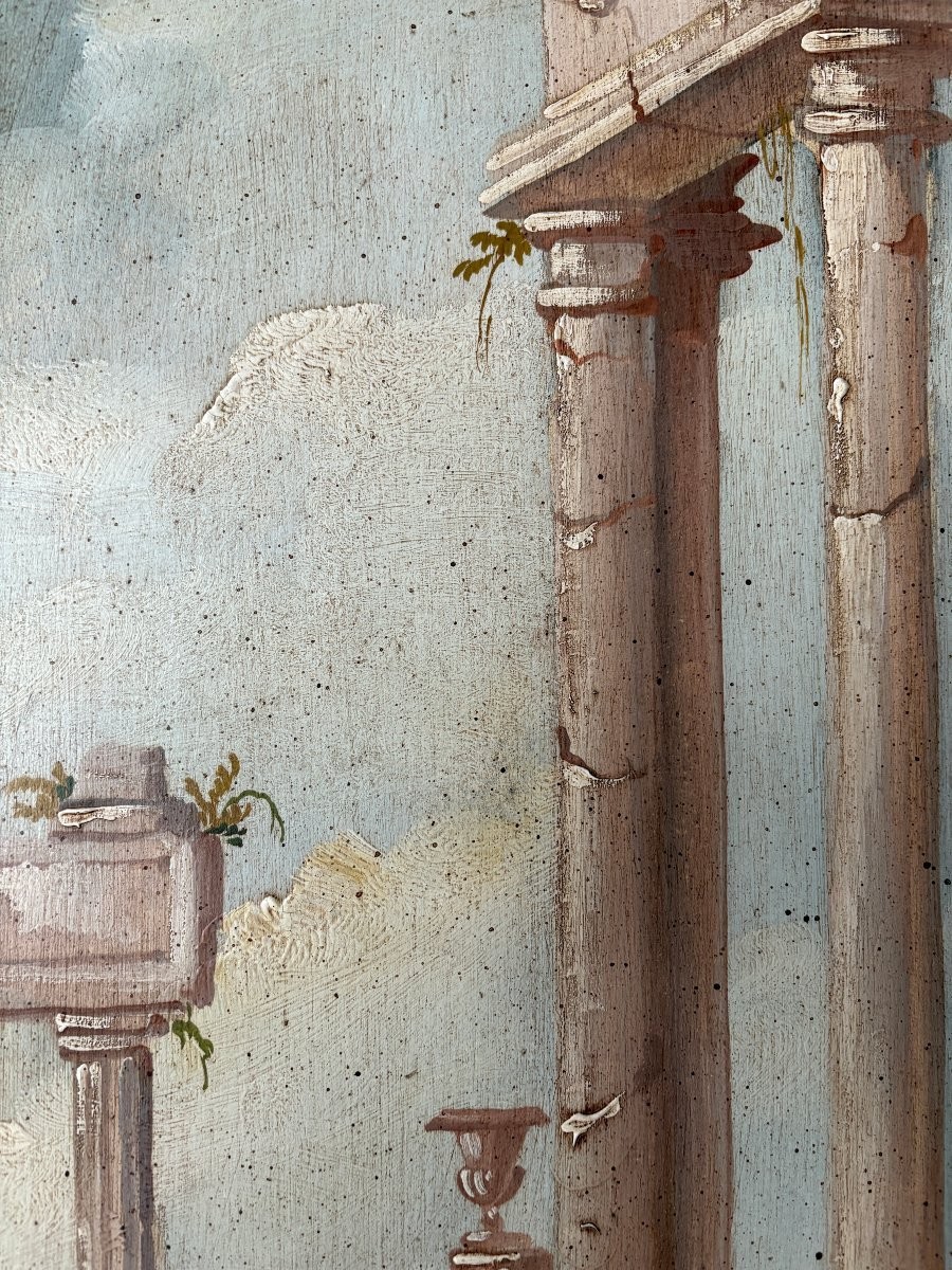 Landscape Painting Depicting Ruins In Italy, Grand Tour, 19th Century.-photo-4