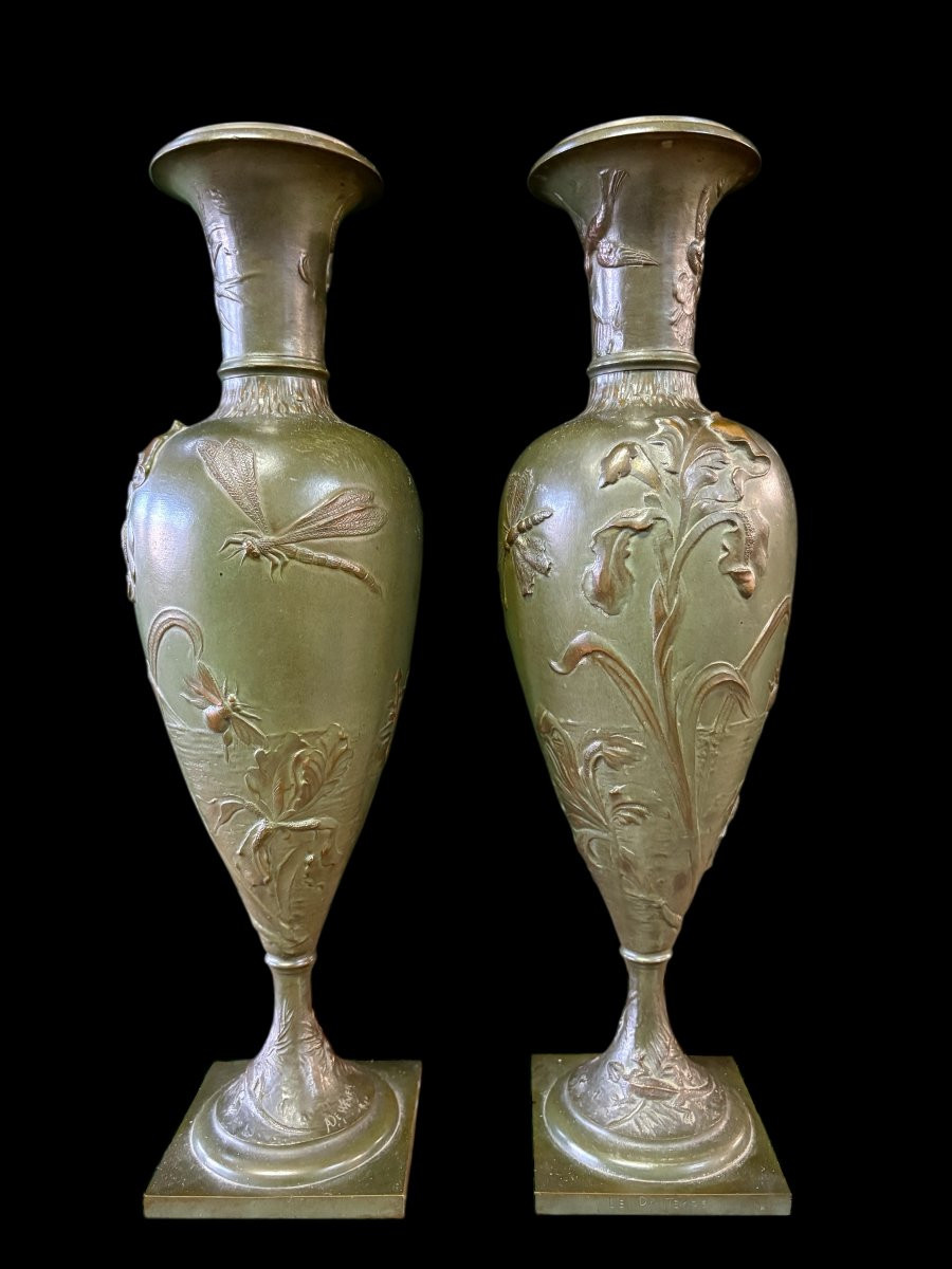 Pair Of Art Nouveau Decorative Bronze Vases, 1890-1900-photo-2