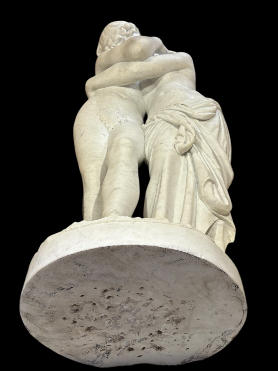 Large Sculpture (116 Cm) "amor And Psyche" In Carrara Marble, 19th Century-photo-7