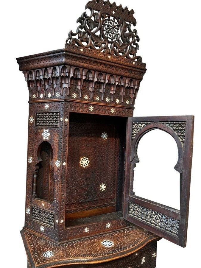 Carved Piece Of Furniture With Ebony And Mother-of-pearl Inlays. Syria, Early 19th Century.-photo-4