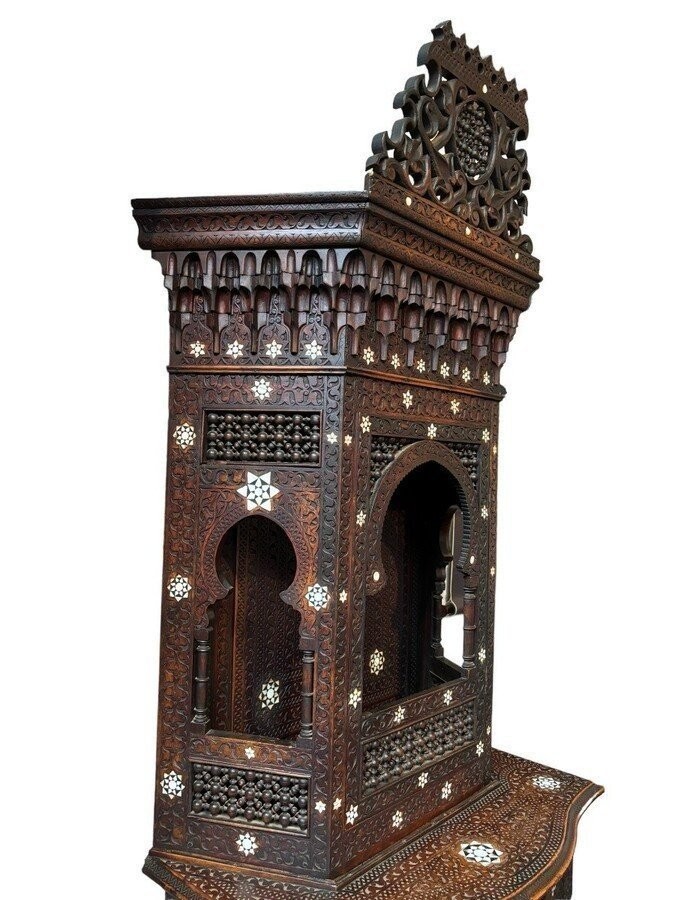 Carved Piece Of Furniture With Ebony And Mother-of-pearl Inlays. Syria, Early 19th Century.-photo-1