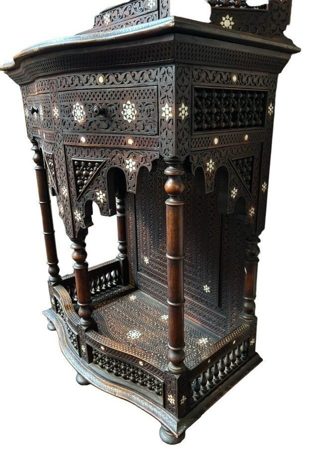 Carved Piece Of Furniture With Ebony And Mother-of-pearl Inlays. Syria, Early 19th Century.-photo-5