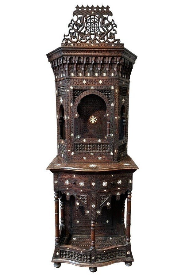 Carved Piece Of Furniture With Ebony And Mother-of-pearl Inlays. Syria, Early 19th Century.