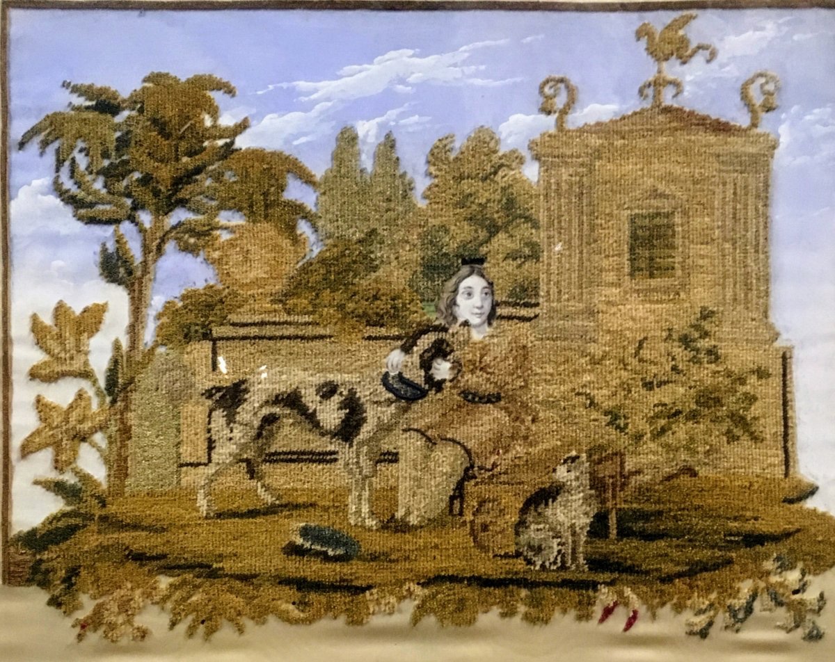 Broderie de fils de soie 19e siècle 