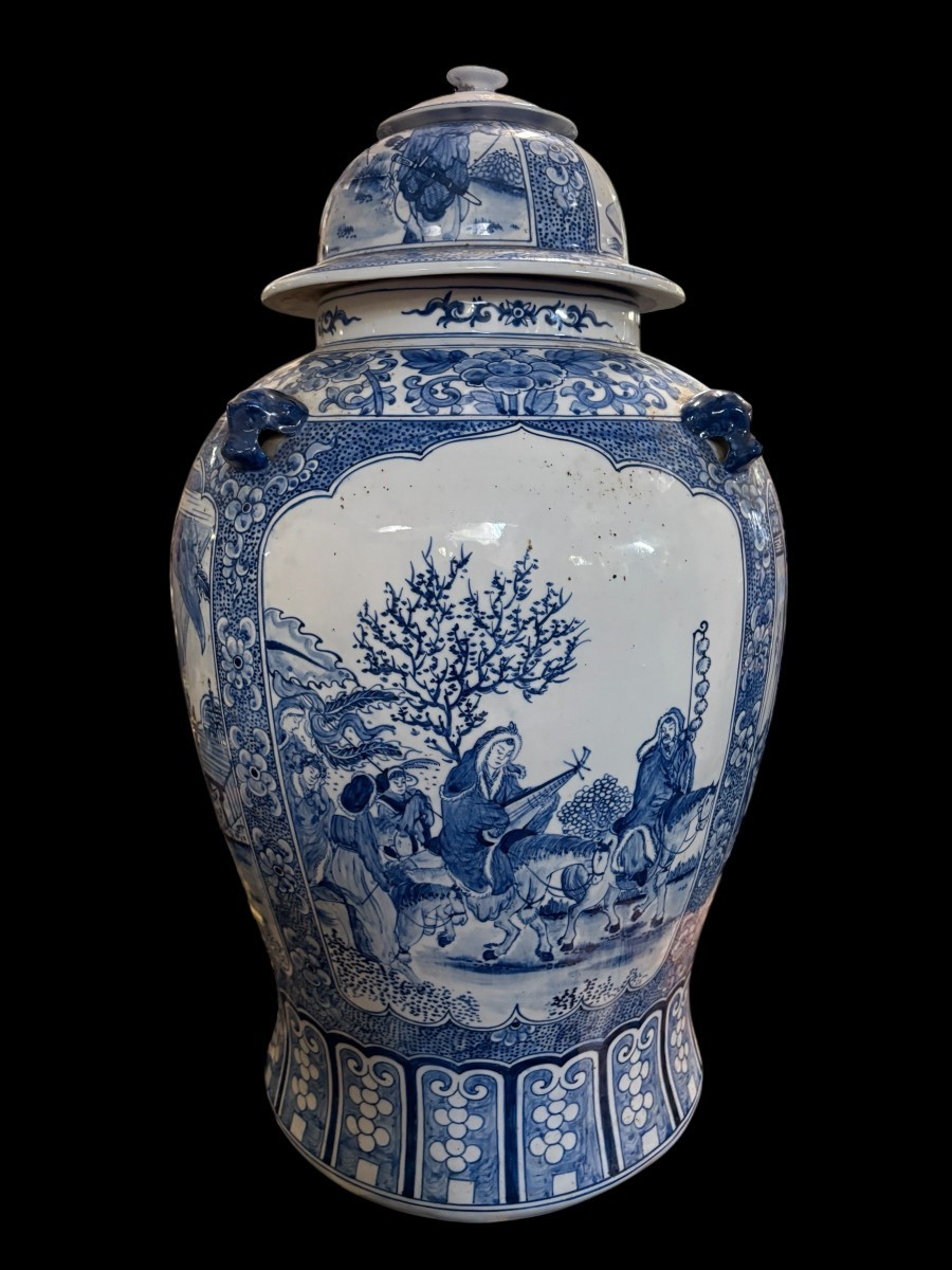 Grand vase chinois à couvercle en porcelaine du XXe siècle -photo-3