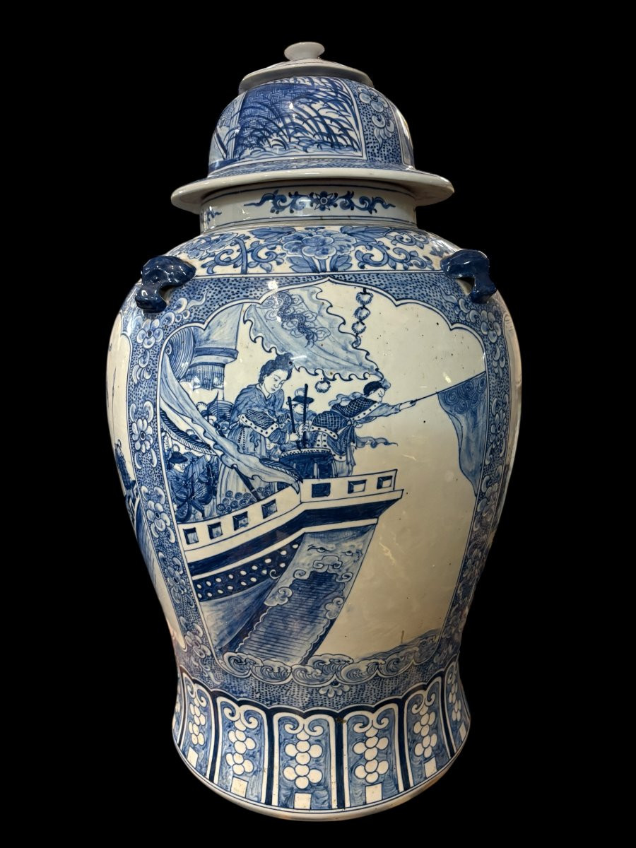 Grand vase chinois à couvercle en porcelaine du XXe siècle -photo-2